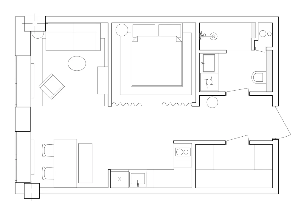 plan studio 42m2 vintage et coloré plan studio 42m2 vintage et coloré