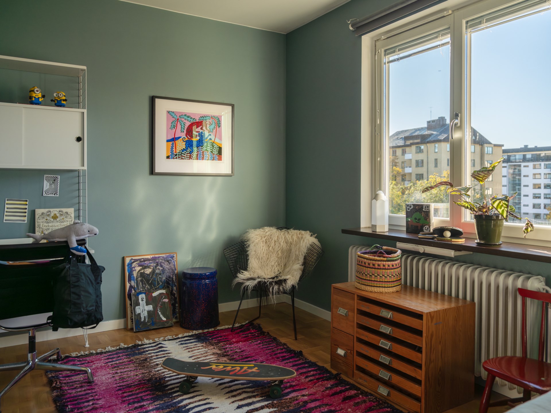 chambre vintage murs bleus