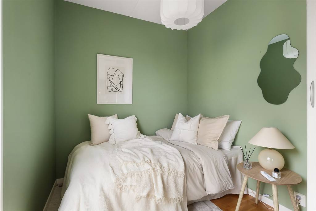 chambre derrière demi cloison appartement 39m2 vert et blanc décoration design chambre derrière demi cloison appartement 39m2 vert et blanc décoration design