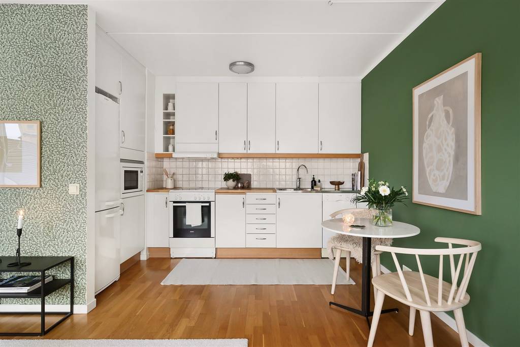 cuisine ouverte et salon appartement 39m2 vert et blanc décoration design cuisine ouverte et salon appartement 39m2 vert et blanc décoration design