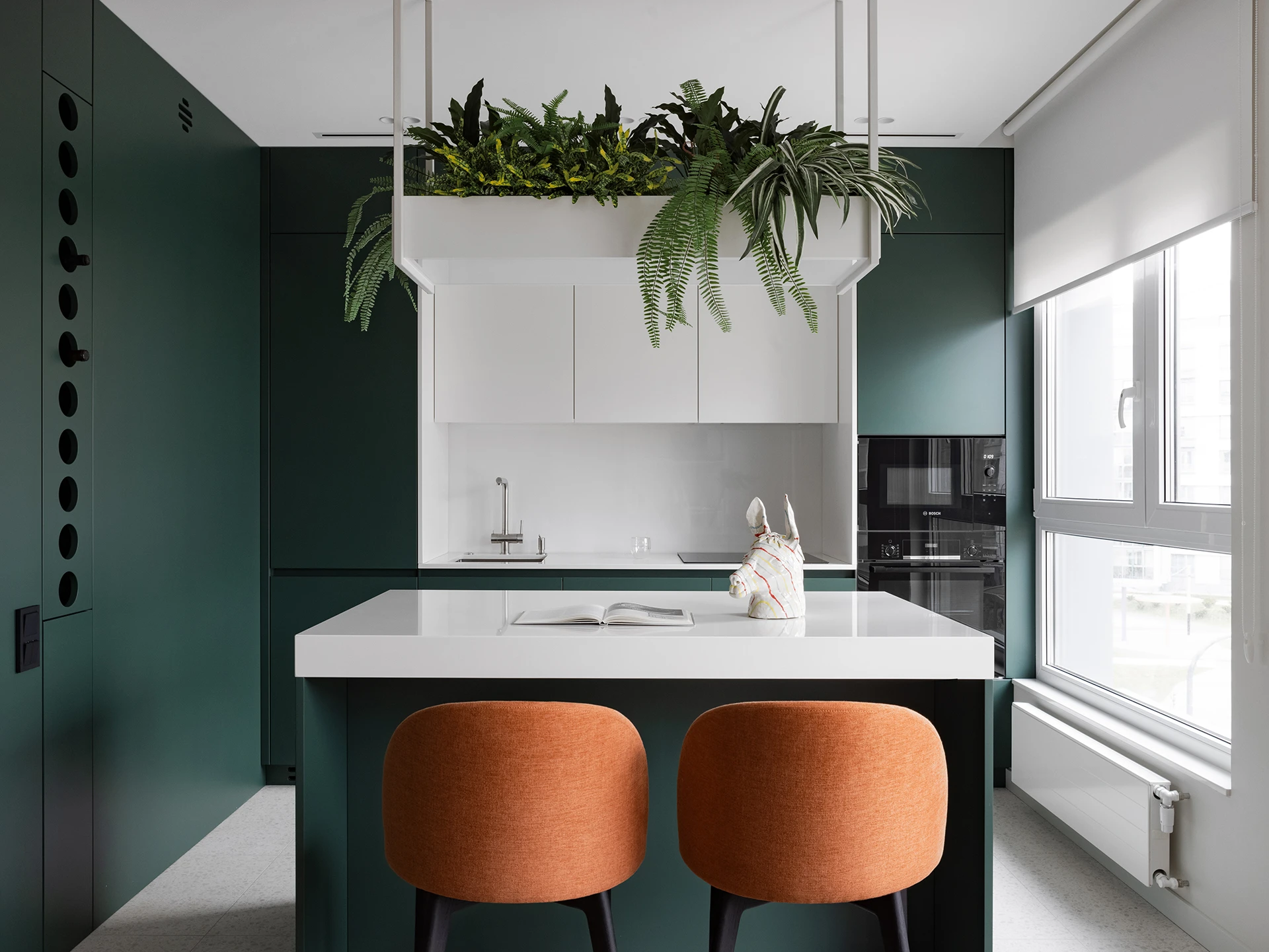 cuisine ouverte deux-pièces design 59m2 décoration verte et orange cuisine ouverte deux-pièces design 59m2 décoration verte et orange