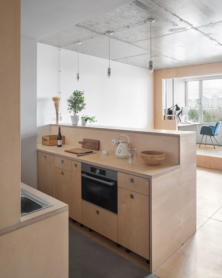 zone cuisine et salon studio 50m2