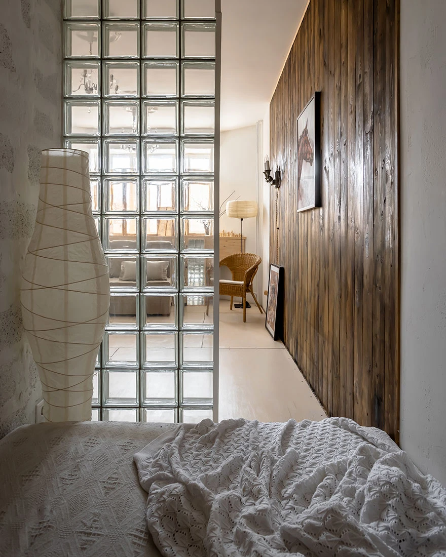 espace chambre avec cloison pavés de verre studio 44m2 espace chambre avec cloison pavés de verre studio 44m2