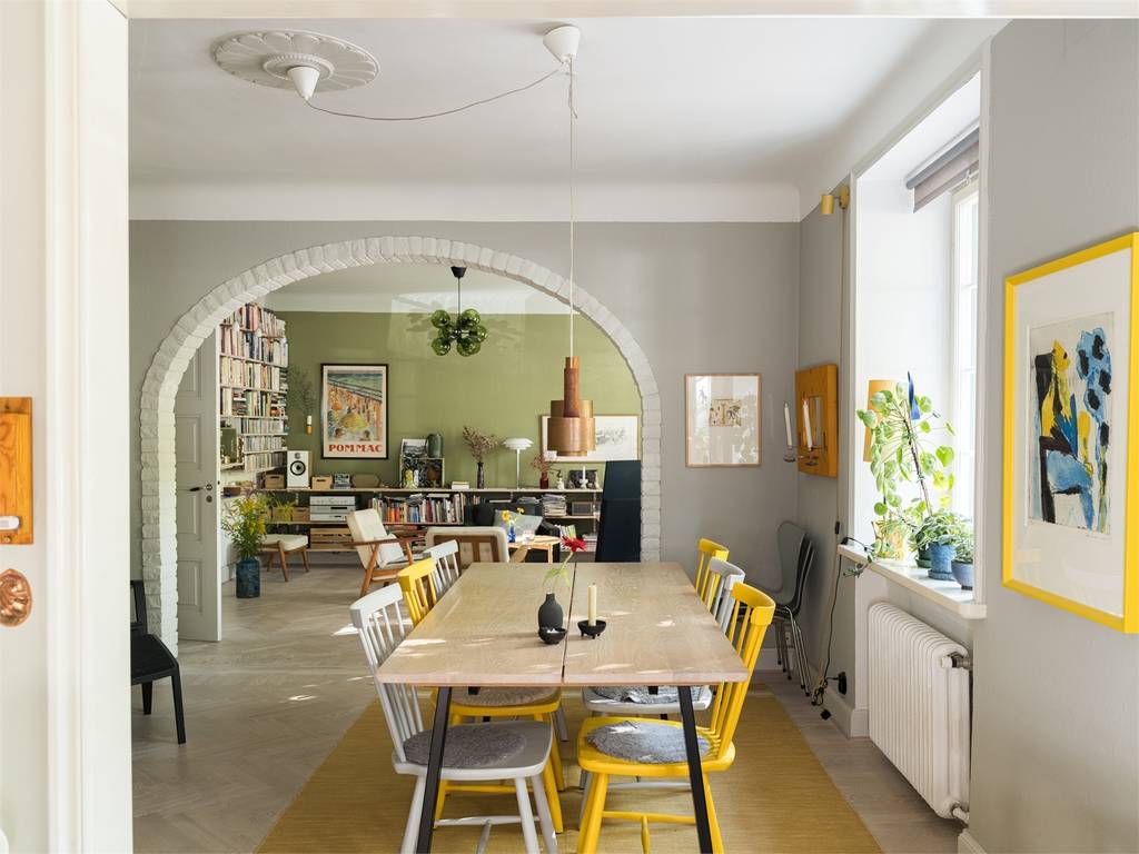 salle à manger décoration scandinave vintage ouverture cintrée sur salon