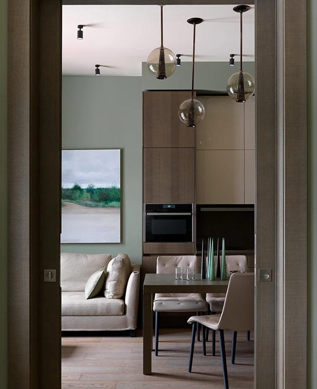 cuisine ouverte avec salle à manger et salon décoration contemporaine appartement 50m2