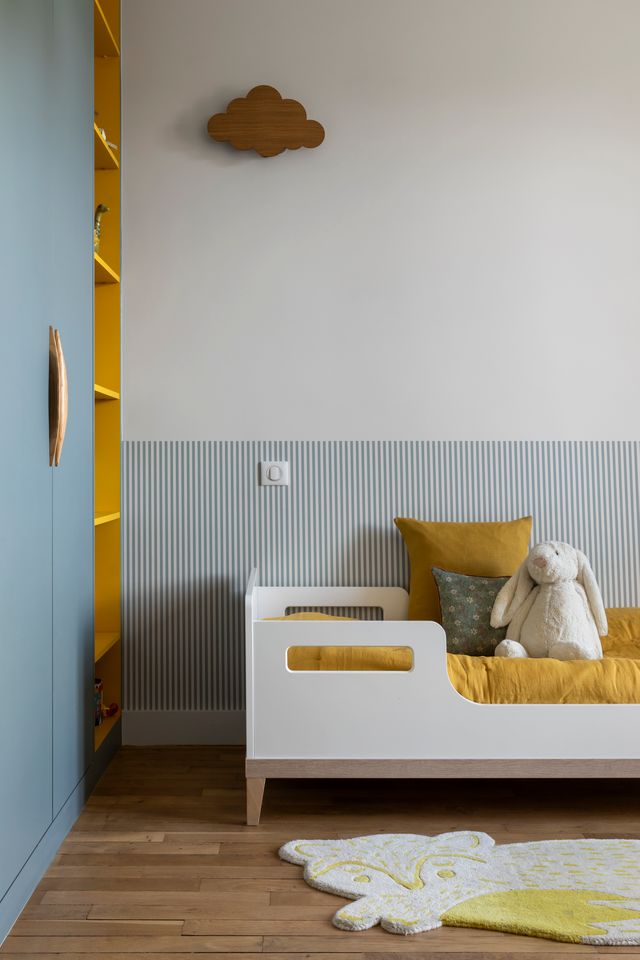 chambre enfant contemporaine bleue Photo : ©Pauline Le Goff