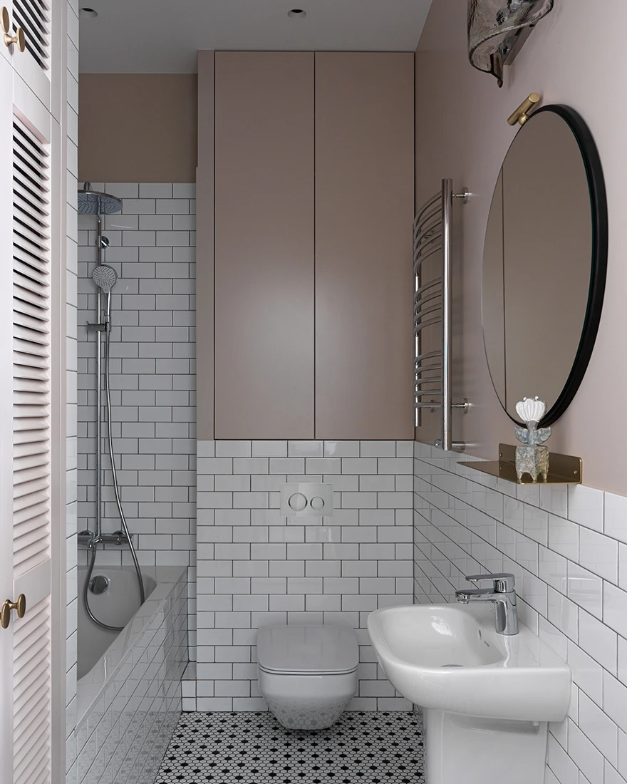 salle de bain appartement 50m2 avec portes verrières blanches plafond avec moulures décoration vintage salle de bain appartement 50m2 avec portes verrières blanches plafond avec moulures décoration vintage