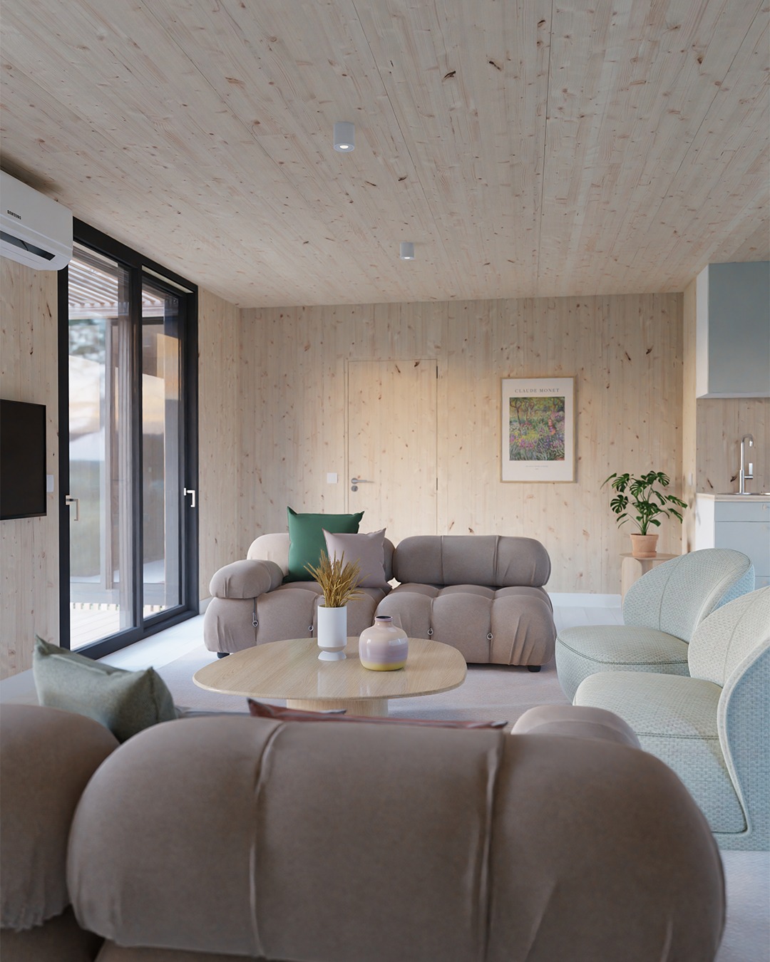salon maison en bois préfabriquée française Greenkub