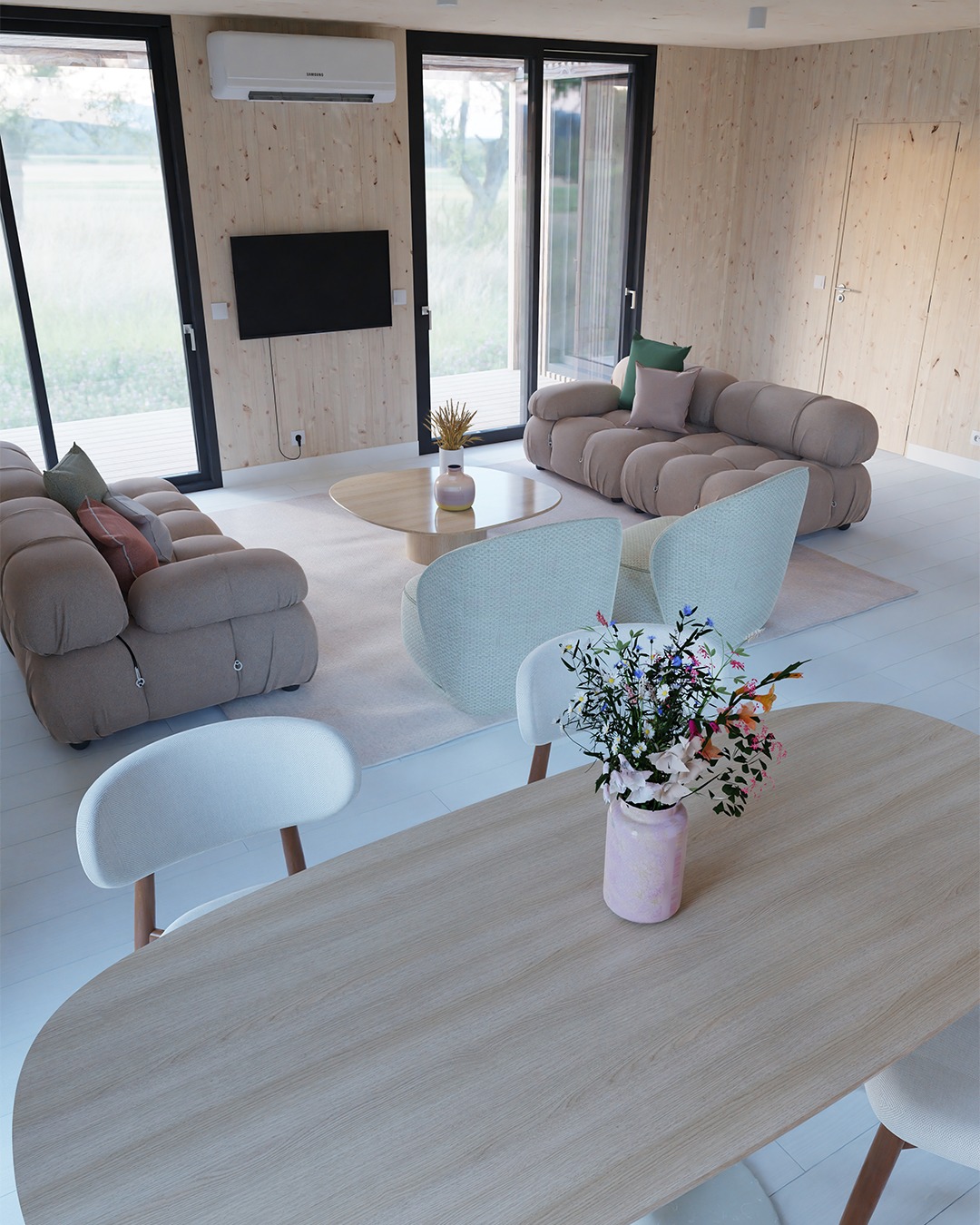 salon maison en bois préfabriquée française Greenkub