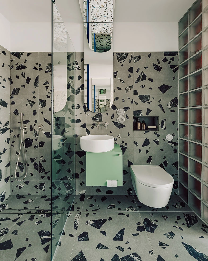salle de bain design original sol et murs terrazzo appartement 35m2 salle de bain design original sol et murs terrazzo appartement 35m2