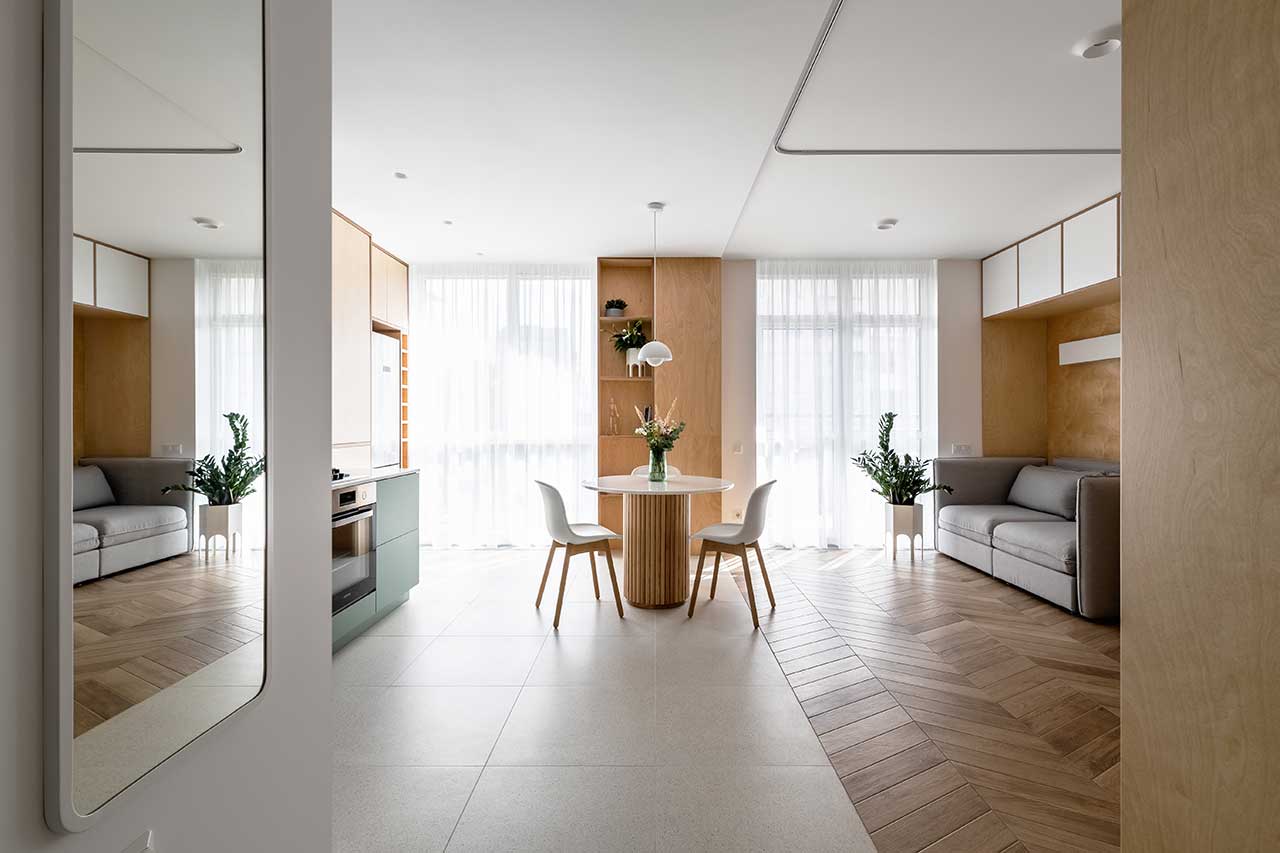 studio 40m2 avec lit escamotable décoration contemporaine bois clair et couleurs naturelles studio 40m2 avec lit escamotable décoration contemporaine bois clair et couleurs naturelles