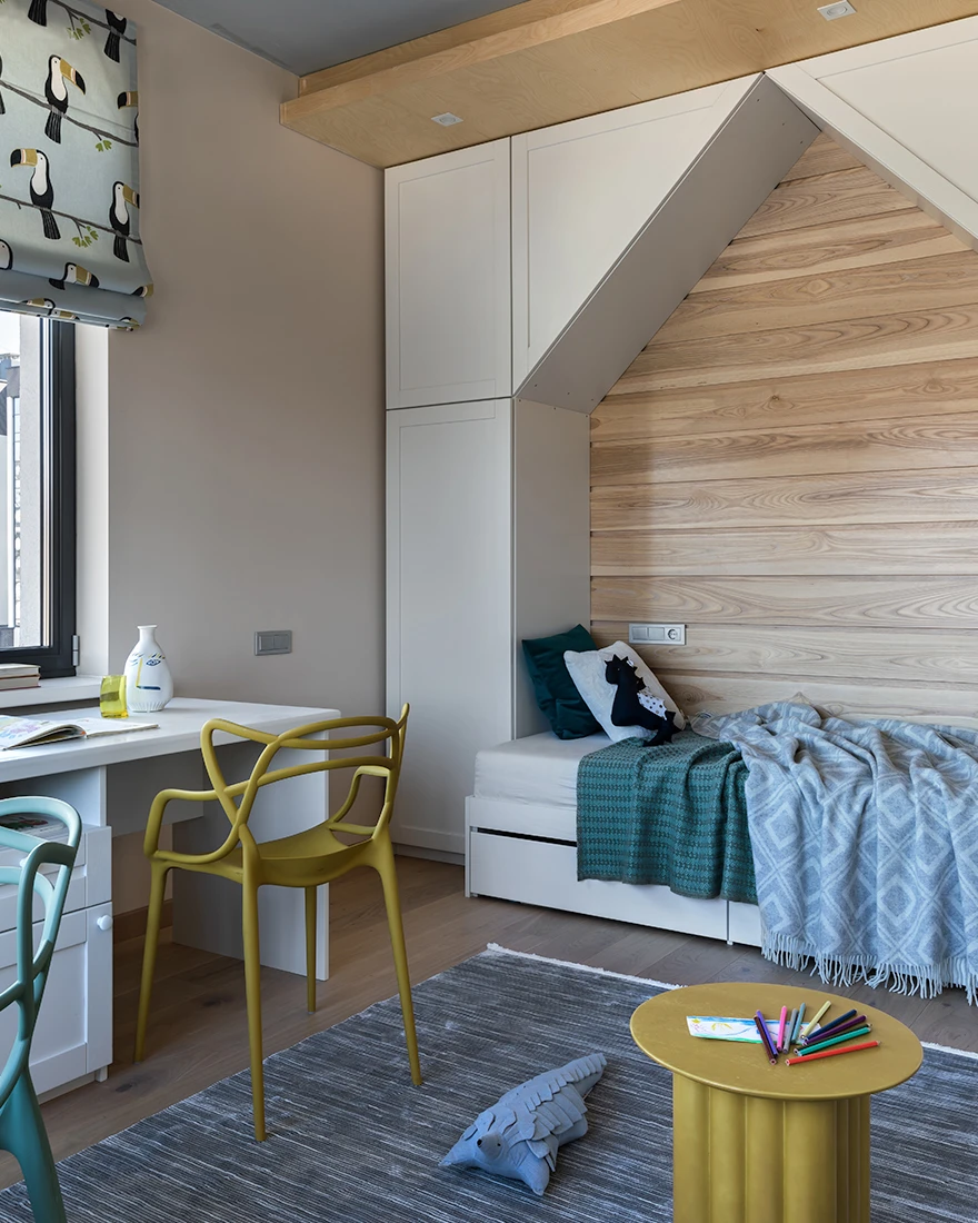 chambre enfant murs bois appartement 90m2 décoration contemporaine chambre enfant murs bois appartement 90m2 décoration contemporaine