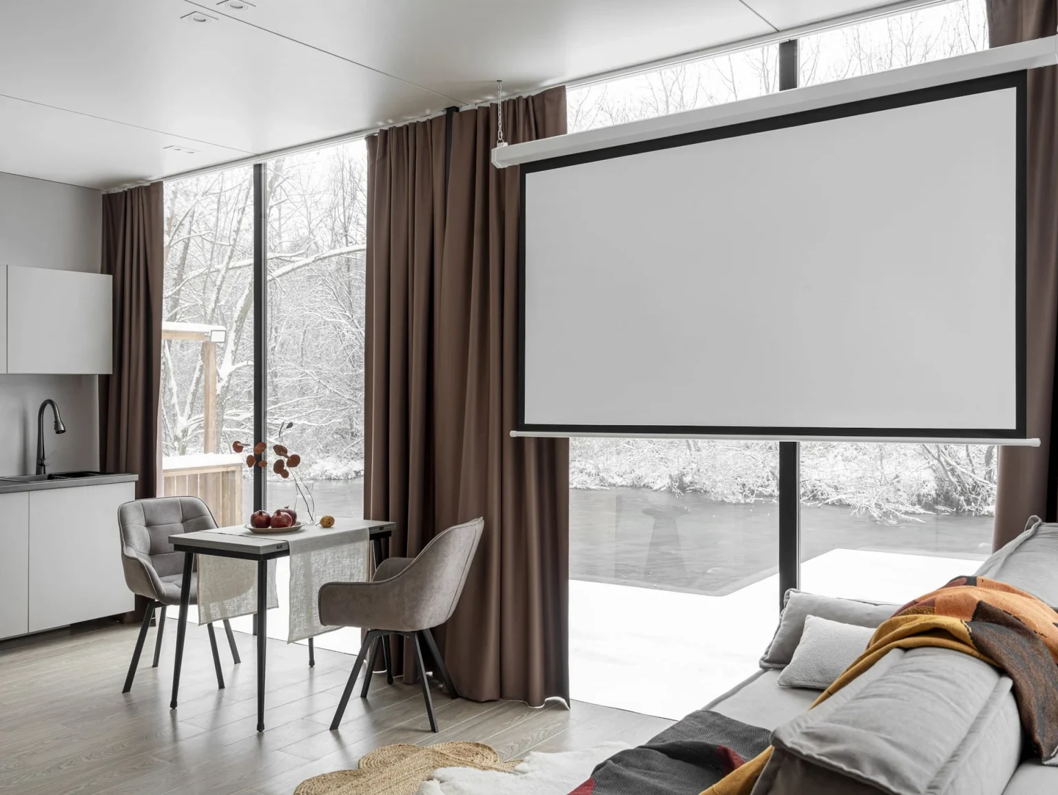 salon avec home cinema décoration design grise petite maison miroir de 36m2 salon avec home cinema décoration design grise petite maison miroir de 36m2