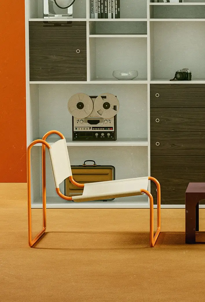 fauteuil tube jaune orangé mobilier Monoprix x Prisunic édition n°3 Décembre 2025 fauteuil tube jaune orangé mobilier Monoprix x Prisunic édition n°3 Décembre 2025