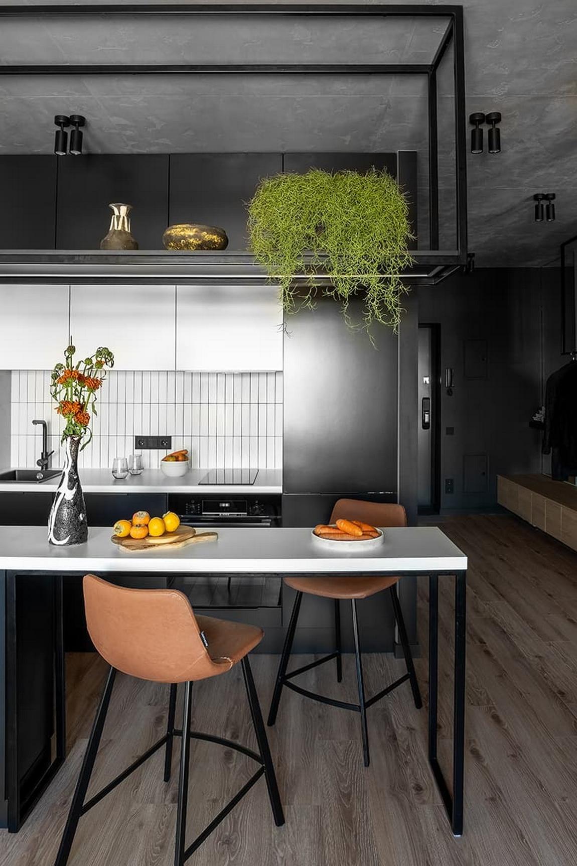 cuisine noire avec plan bar