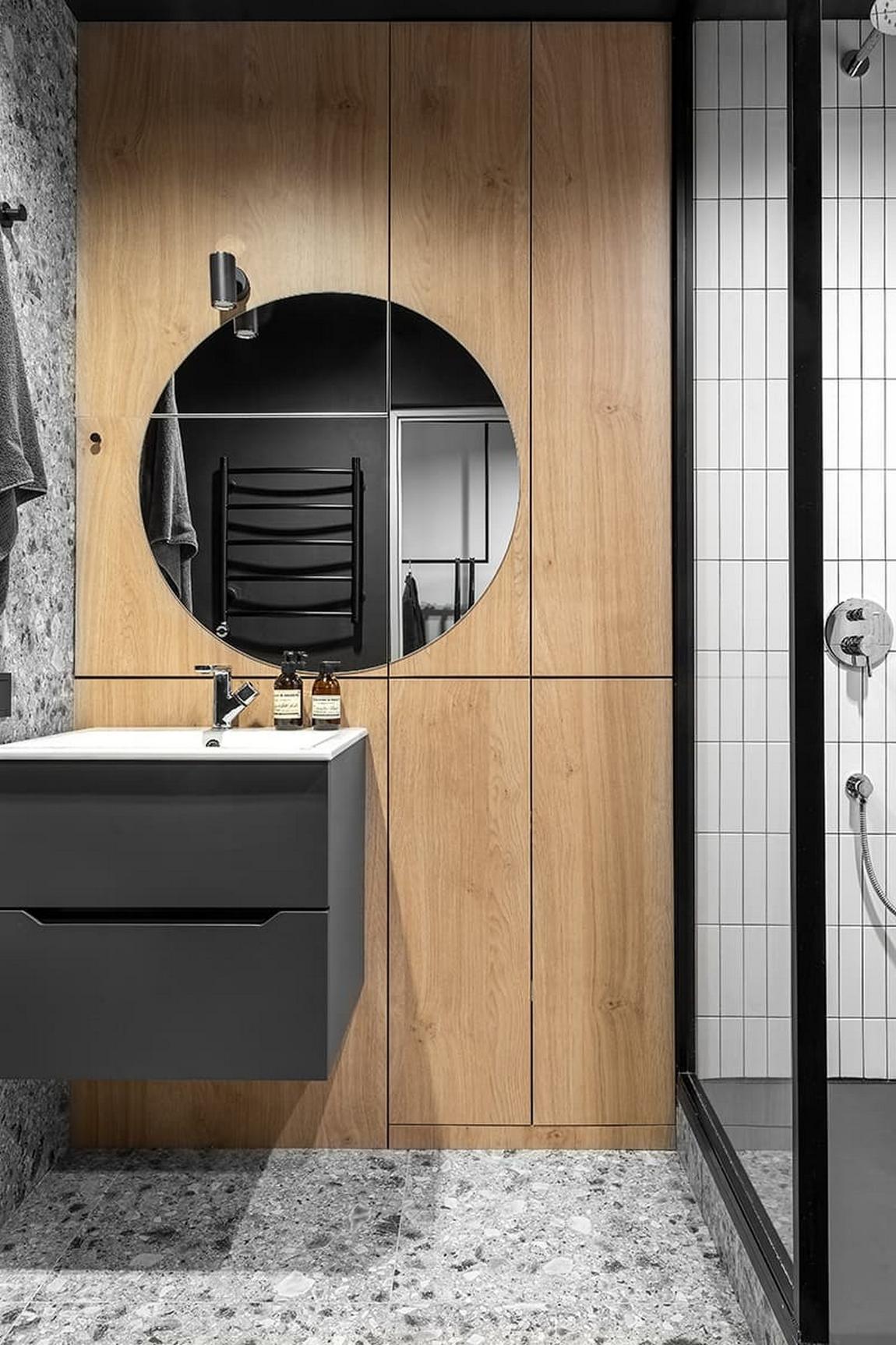 salle de bain bois et grise deux-pièces design 42m2