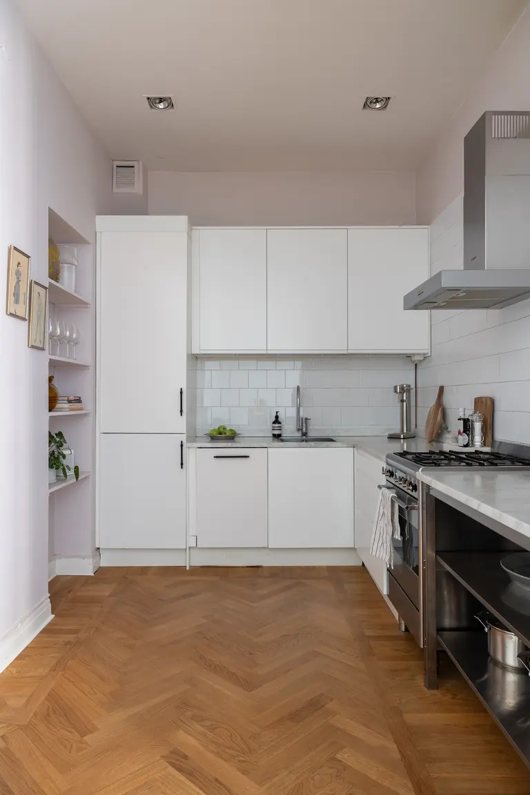 cuisine ouverte blanche design appartement 54m2
