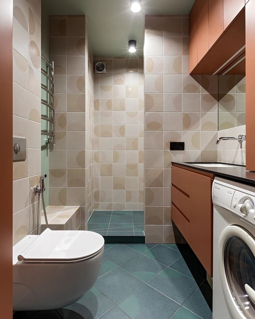 salle de bain appartement 36m2 color block