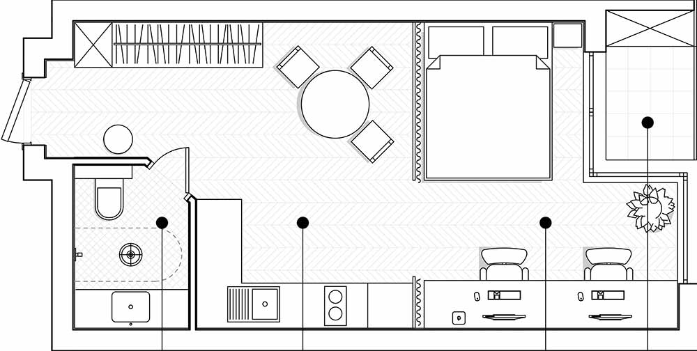 plan studio 30m2 avec verrière