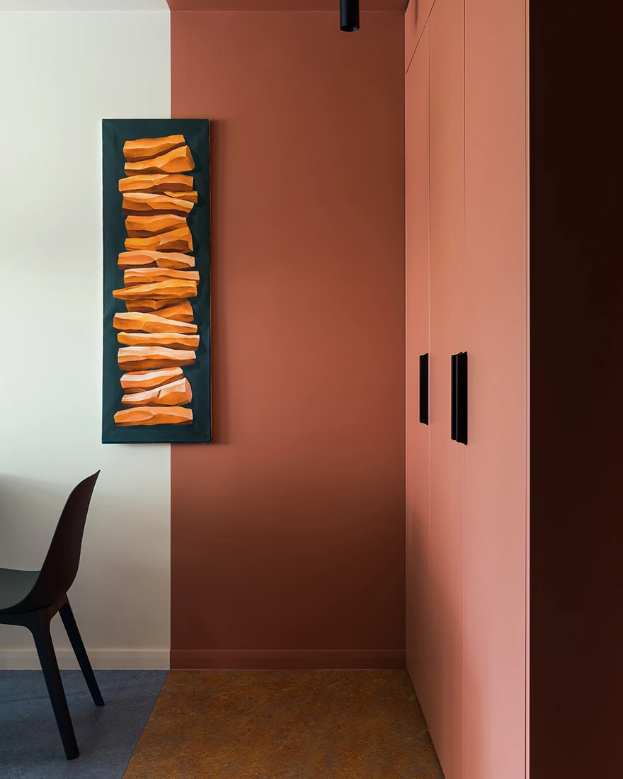 salle à manger appartement 36m2 color block
