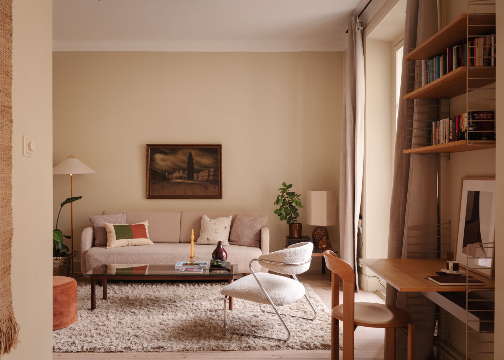 salon décoration scandinave beige appartement 43m2