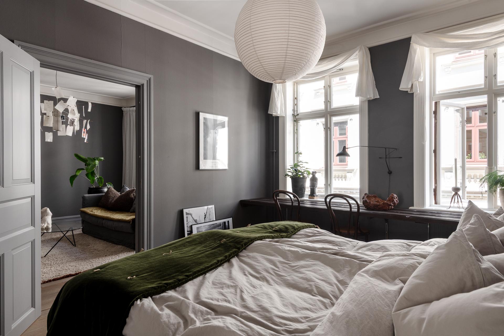 chambre murs gris décoration contemporaine deux-pièces 66m2 chambre murs gris décoration contemporaine deux-pièces 66m2