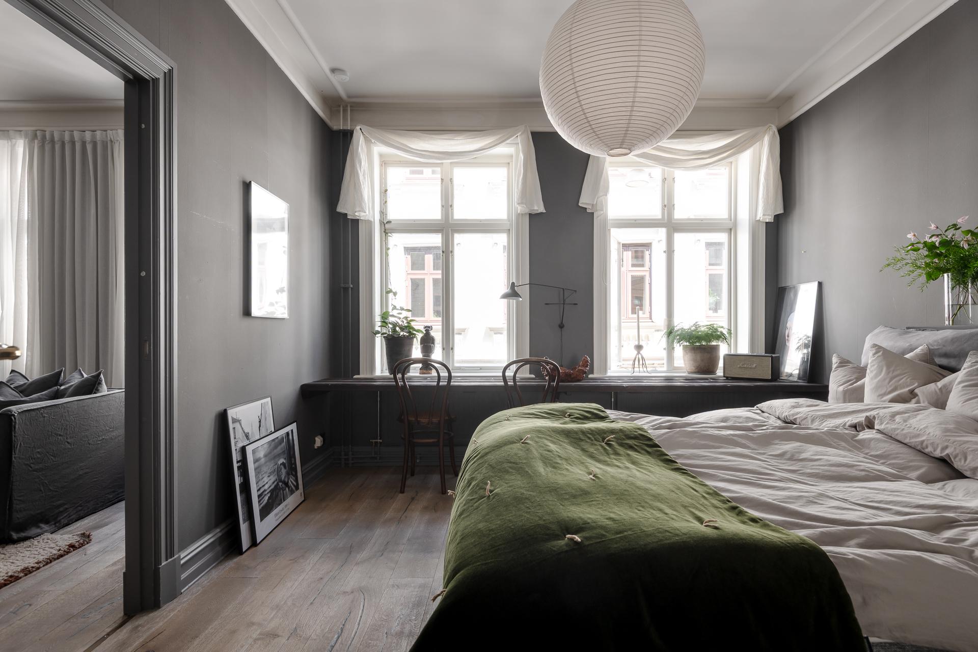 chambre murs gris décoration contemporaine deux-pièces 66m2 chambre murs gris décoration contemporaine deux-pièces 66m2