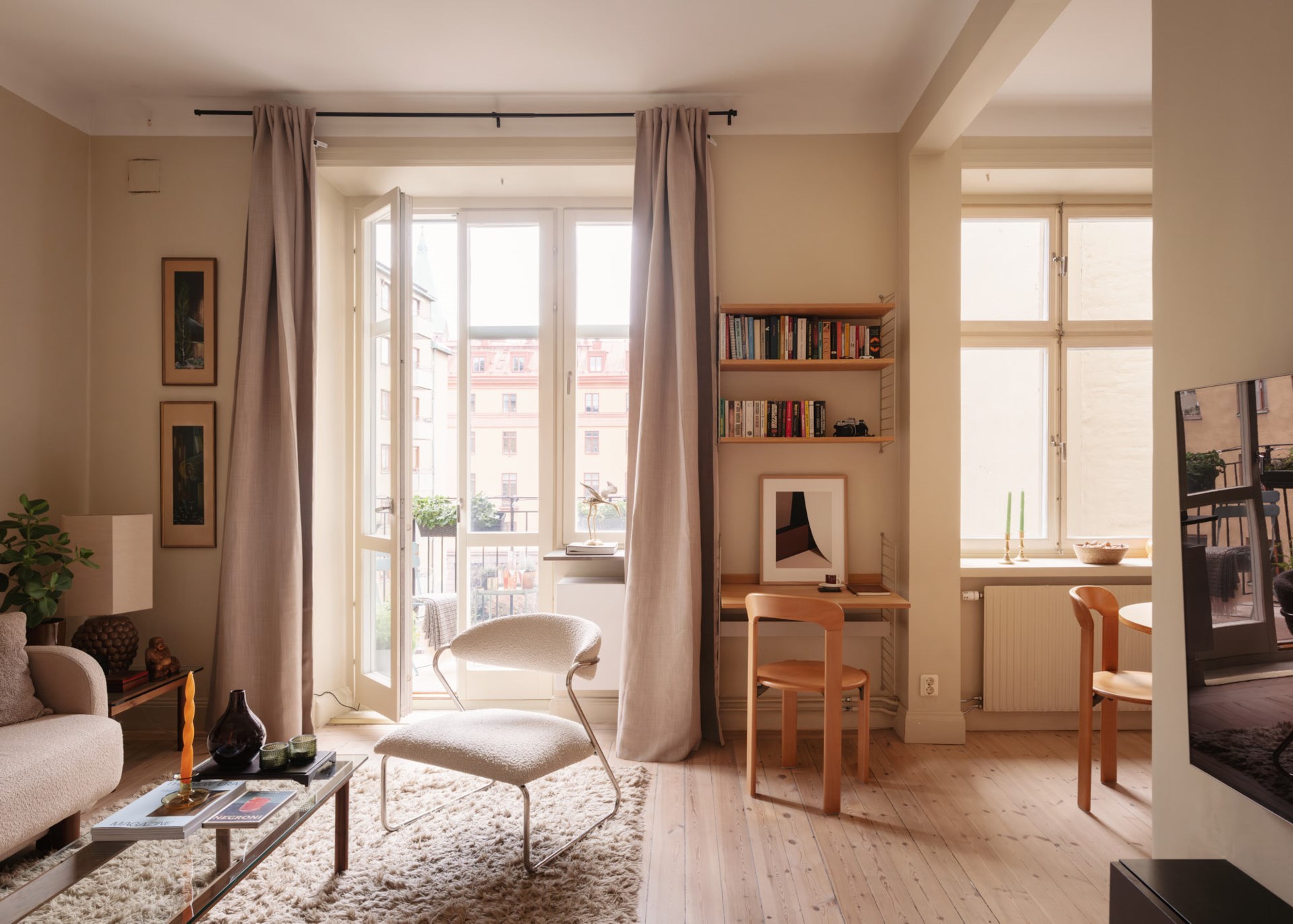 salon décoration scandinave beige appartement 43m2