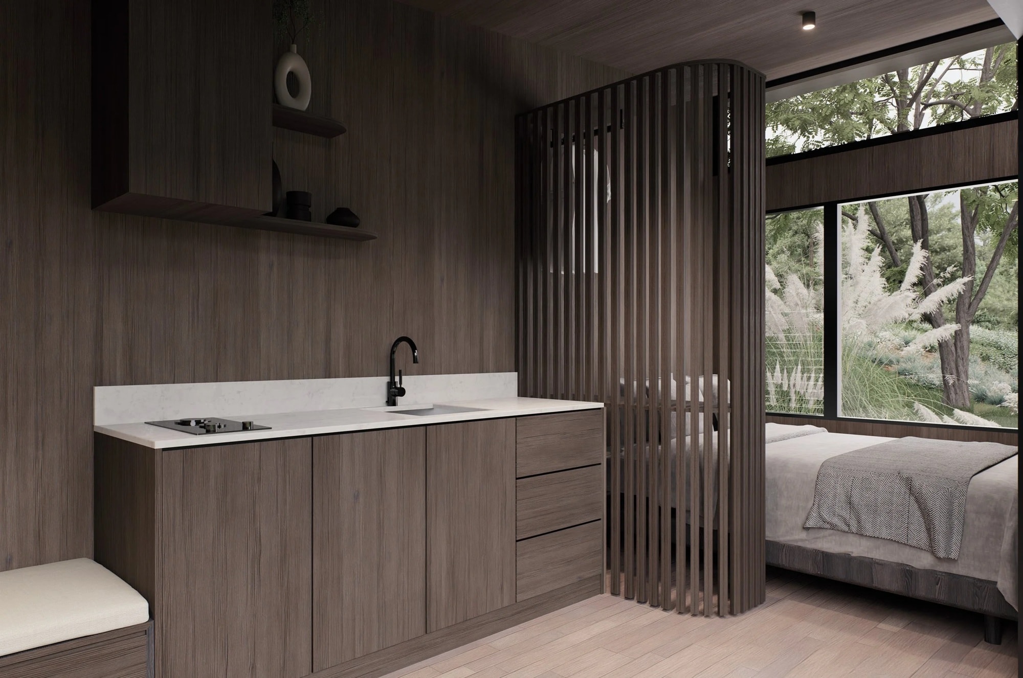 intérieur petite maison mobile ou fixe design 18m2 Otis Black Clay intérieur petite maison mobile ou fixe design 18m2 Otis Black Clay