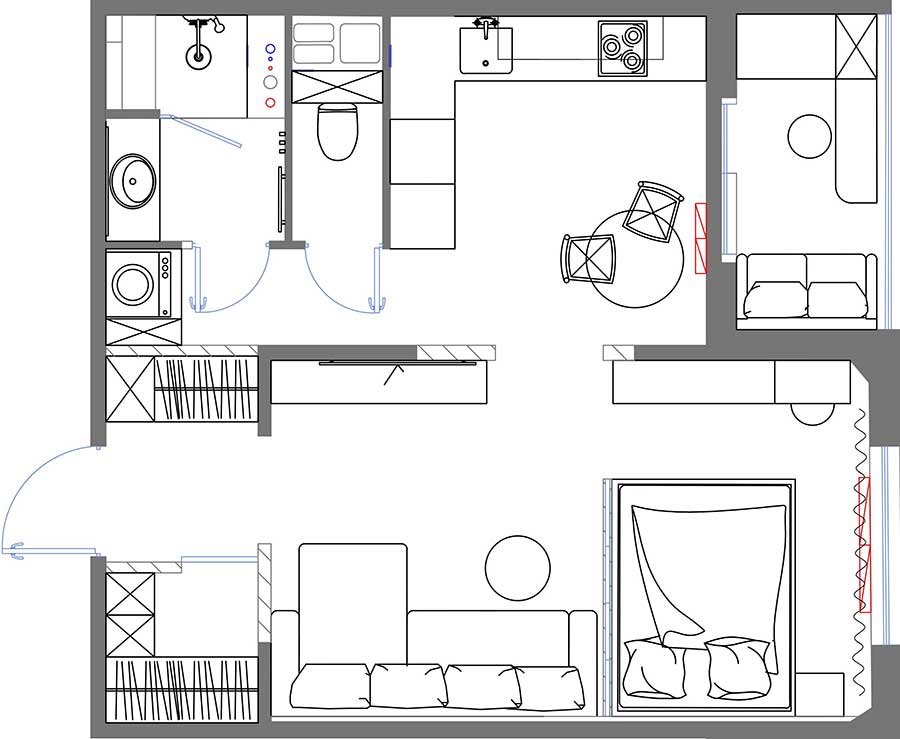 plan studio 42m2 transformé en deux-pièces avec verrière bois plan studio 42m2 transformé en deux-pièces avec verrière bois