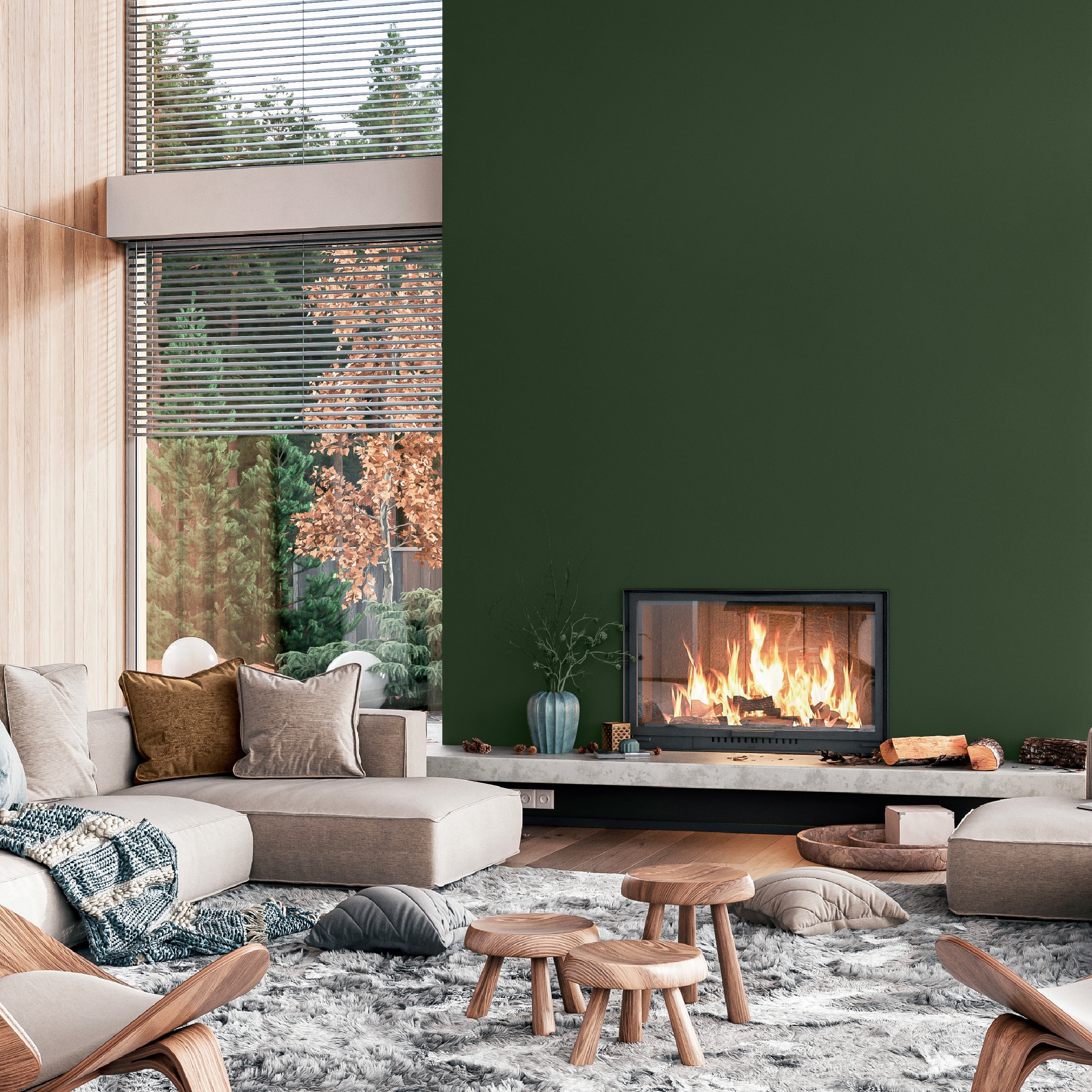 salon décoration contemporaine avec cheminée mur vert sapin salon décoration contemporaine avec cheminée mur vert sapin