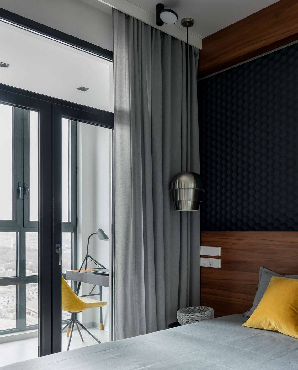bureau sur loggia et chambre deux-pièces 48m2 décoration design