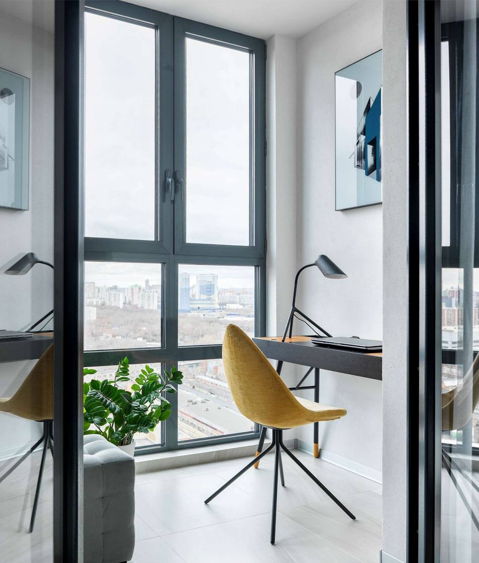 bureau sur loggia deux-pièces 48m2 décoration design