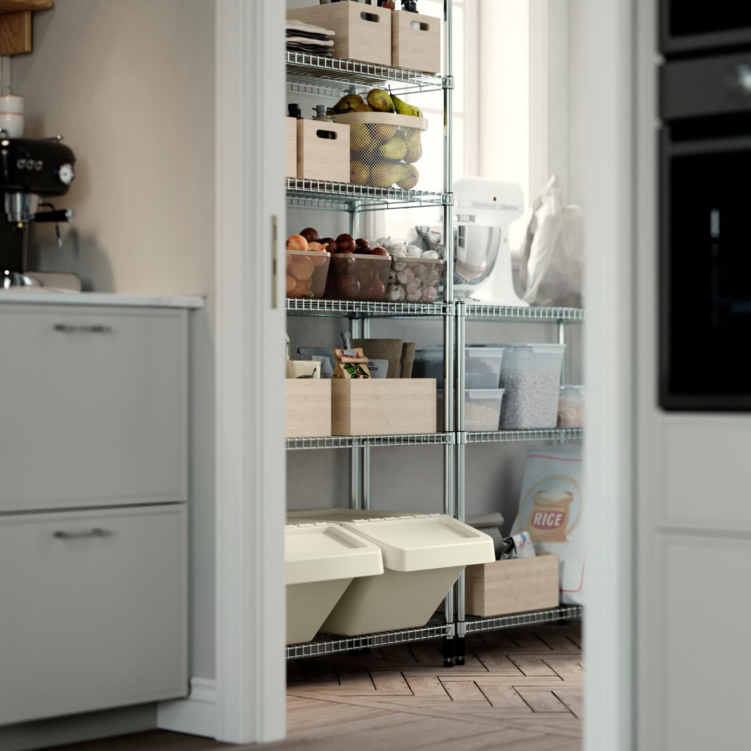 arrière-cuisine pantry cuisine IKEA design et zen modèle METOD ASPUDDEN gris clair arrière-cuisine pantry cuisine IKEA design et zen modèle METOD ASPUDDEN gris clair