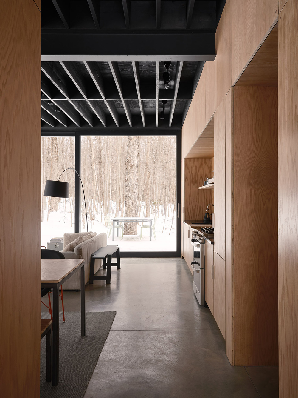 salon avec baies vitrées et cuisine ouverte maison en bois contemporaine décoration design salon avec baies vitrées et cuisine ouverte maison en bois contemporaine décoration design
