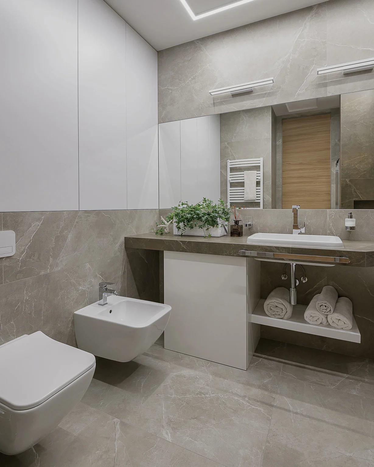 salle de bain marbre beige deux-pièces 57m2 décoration design salle de bain marbre beige deux-pièces 57m2 décoration design