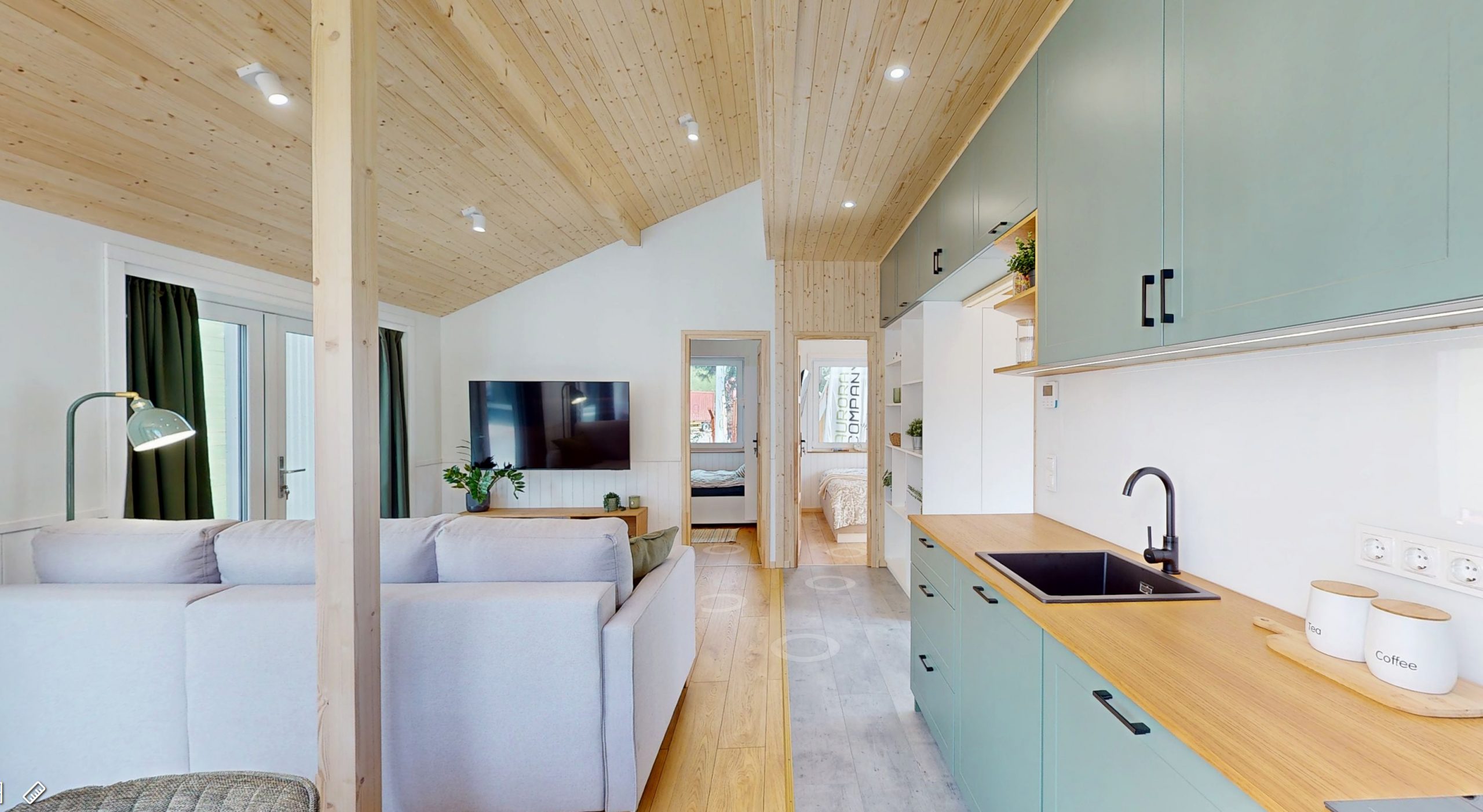 salon visite virtuelle petite maison 41m2 livrable en Europe Evergreen par Vagabond Haven
