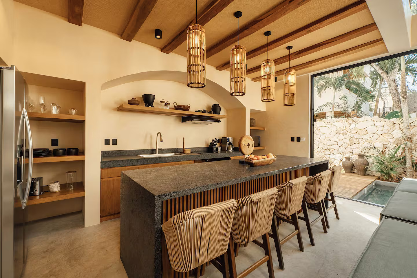 cuisine décoration contemporaine maison avec piscine Tulum