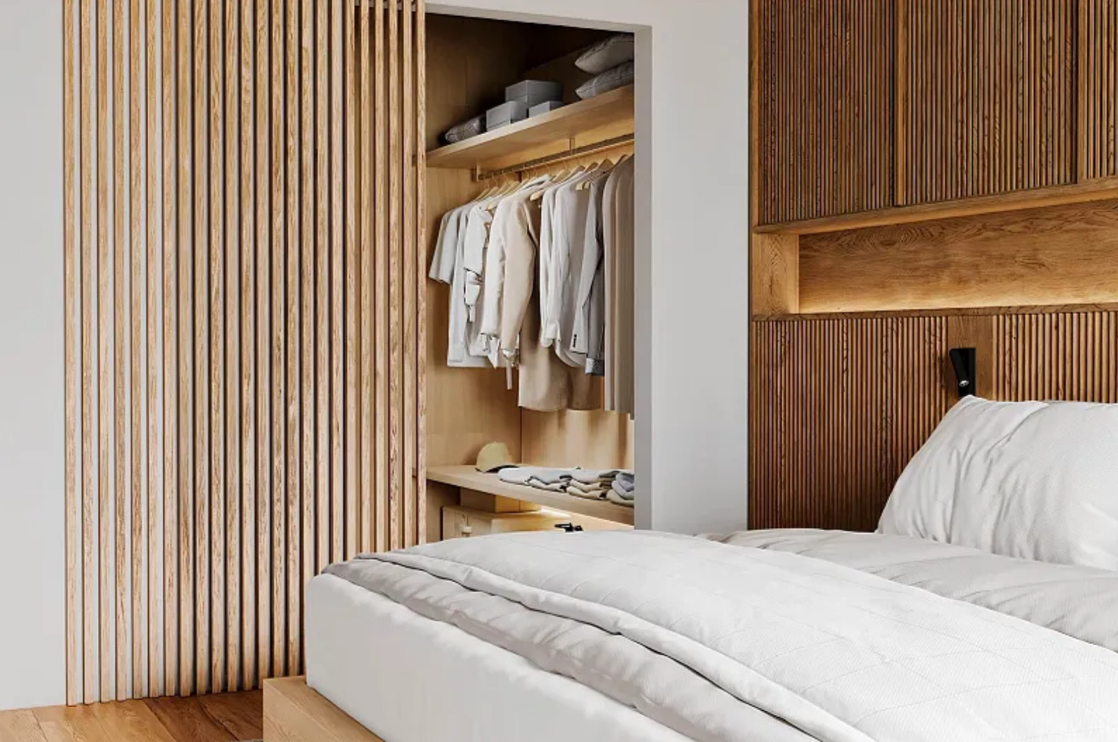 chambre avec dressing ouvert décoration naturelle maison française en bois 113m2 CHALET PRO Modèle NYONS