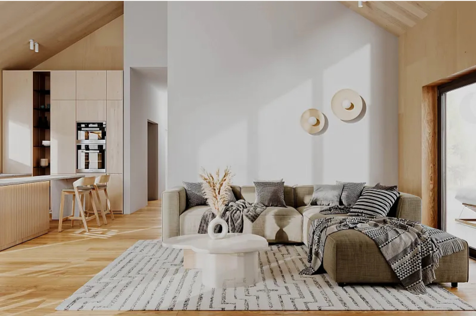 salon décoration naturelle maison française en bois 113m2 CHALET PRO Modèle NYONS