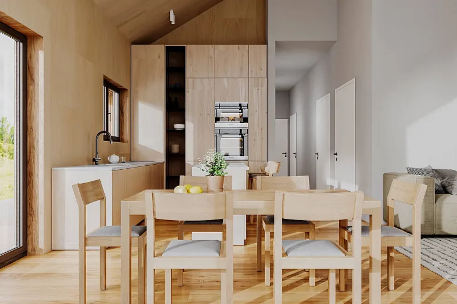 cuisine et salle à manger décoration naturelle maison française en bois 113m2 CHALET PRO Modèle NYONS