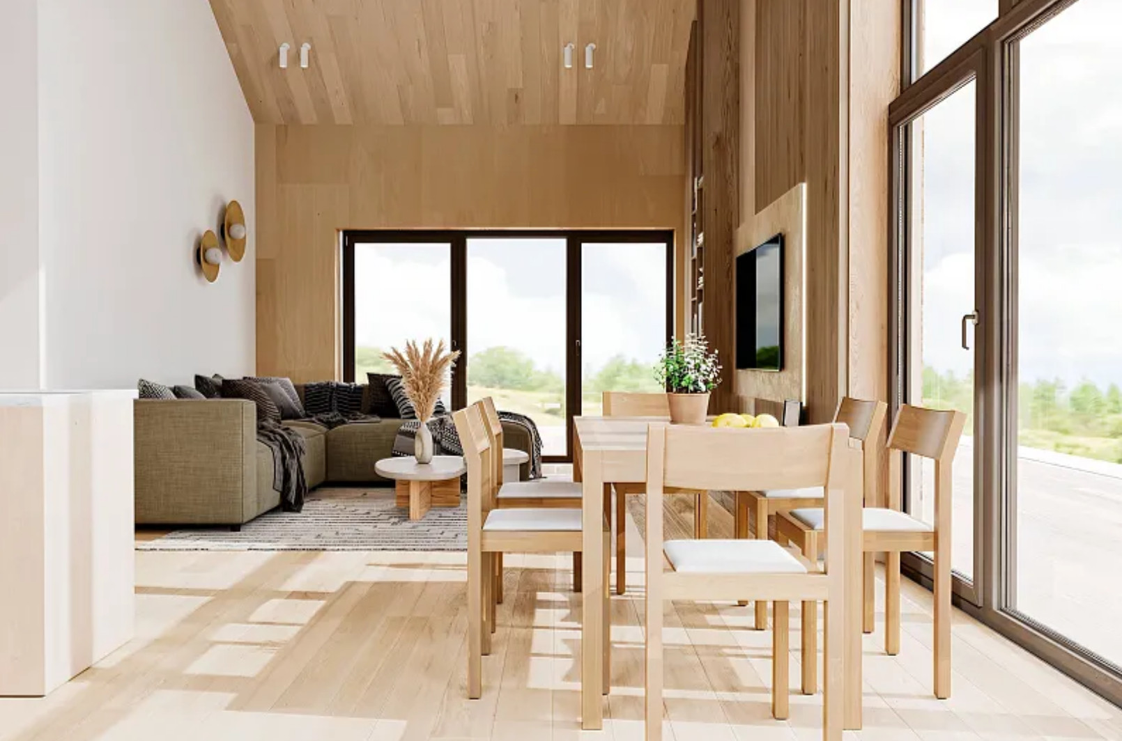 salon décoration naturelle maison française en bois 113m2 CHALET PRO Modèle NYONS
