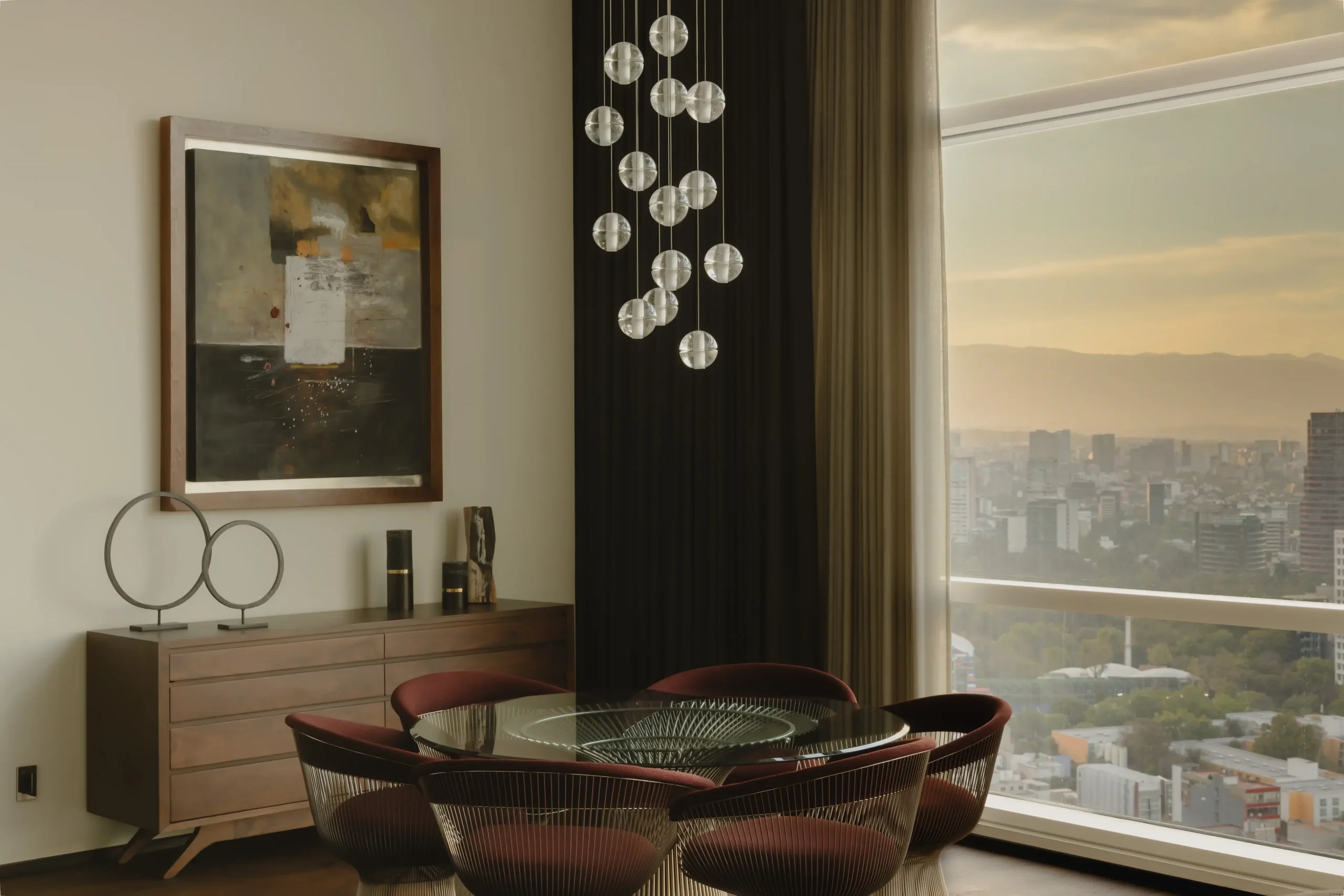 salle à manger avec immense baie vitrée appartement Mexico décoration contemporaine salle à manger avec immense baie vitrée appartement Mexico décoration contemporaine