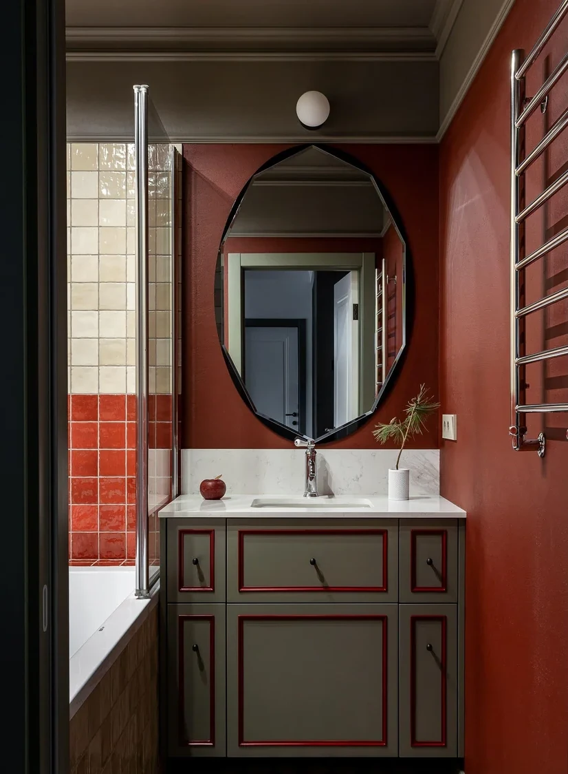 salle de bain rouge et grise appartement décoration vintage salle de bain rouge et grise appartement décoration vintage