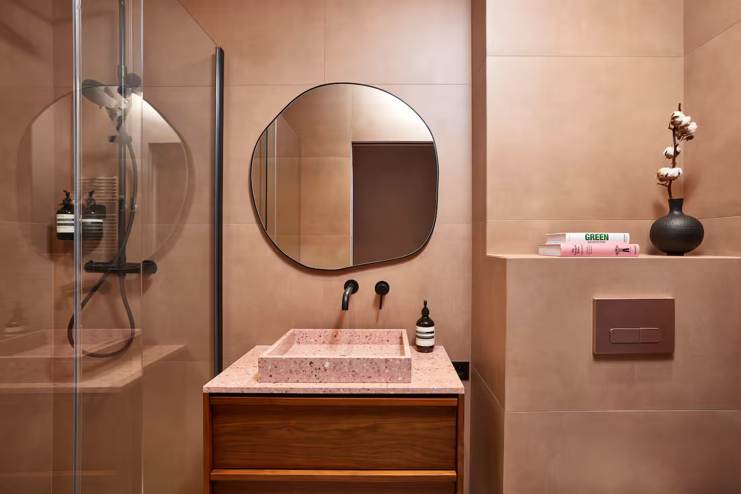 salle de bain décoration contemporaine terracotta appartement Paris salle de bain décoration contemporaine terracotta appartement Paris