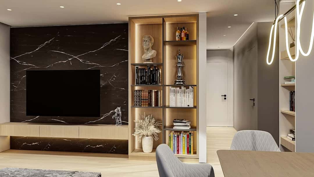 salon décoration contemporaine maison préfabriquée 96m2 Trio de We Modular