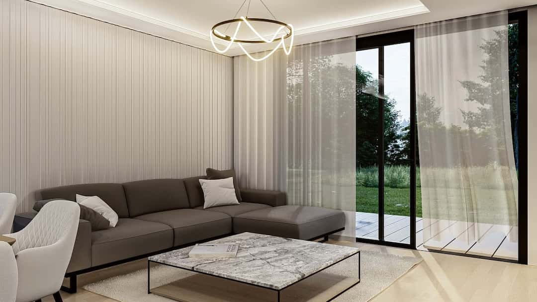 salon avec baies vitrées décoration contemporaine