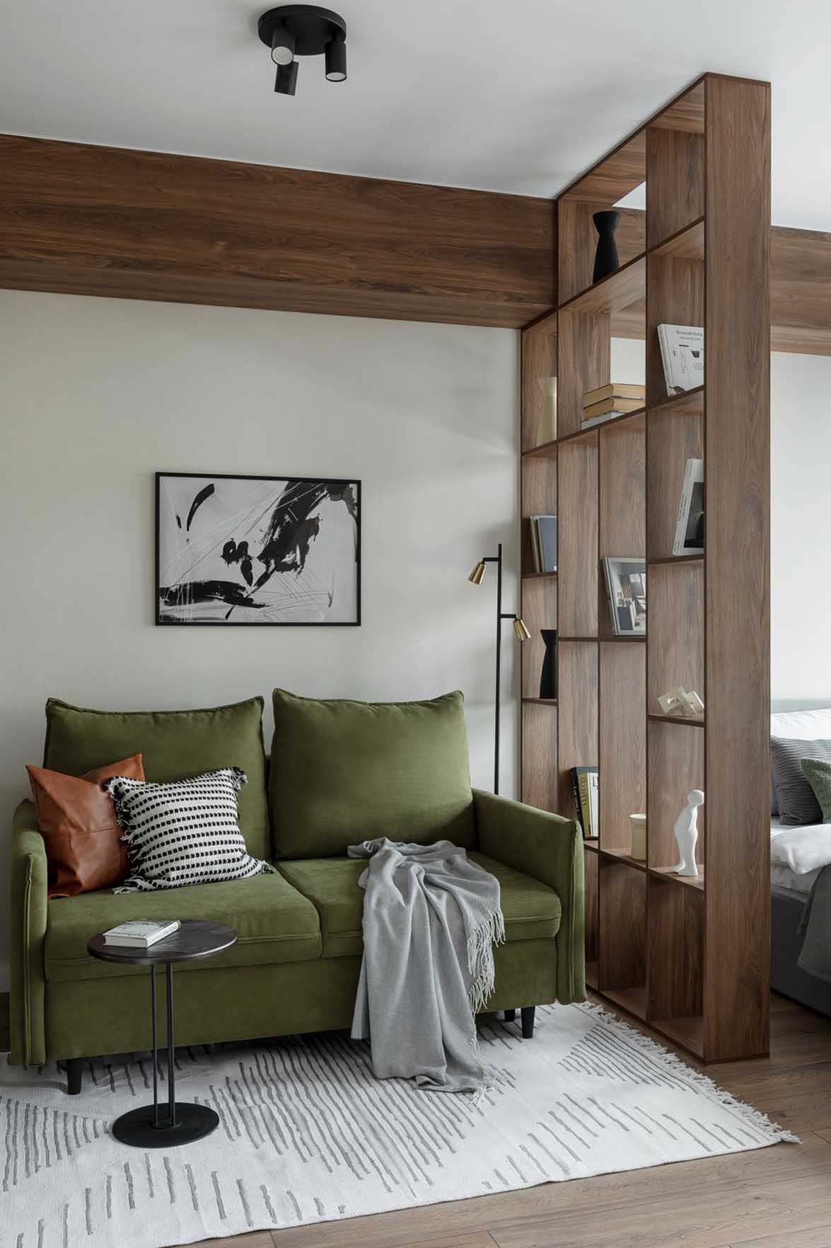salon avec espace chambre décoration contemporaine studio de 31m2 optimisé