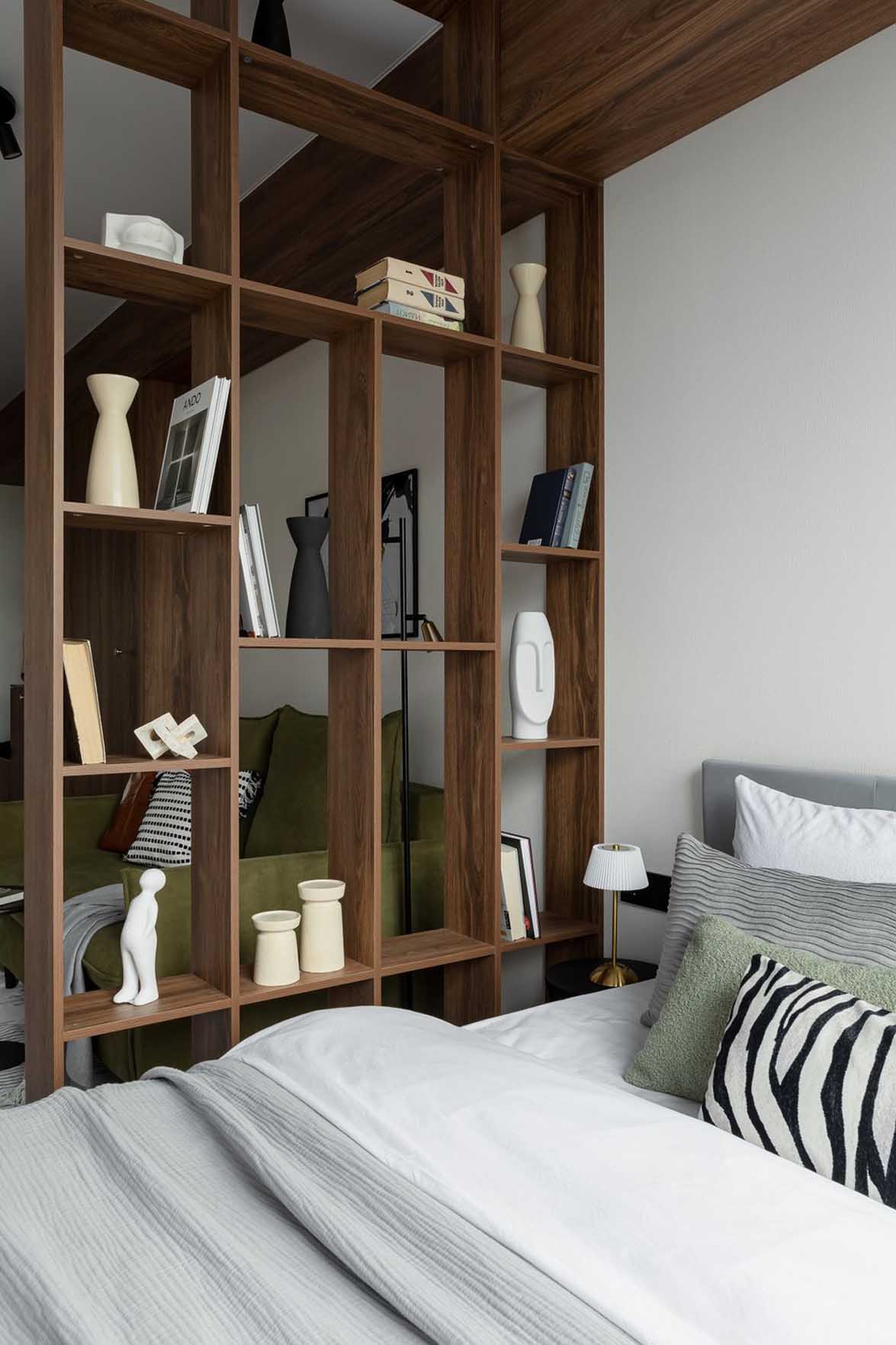 salon avec espace chambre décoration contemporaine studio de 31m2 optimisé