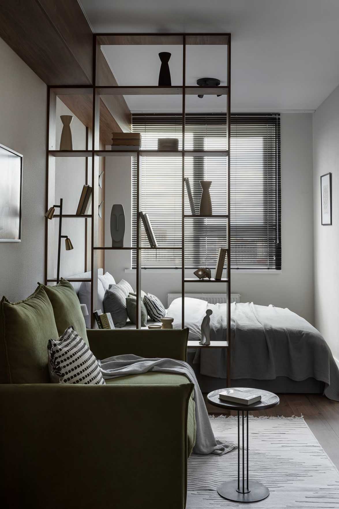 salon avec espace chambre décoration contemporaine studio de 31m2 optimisé